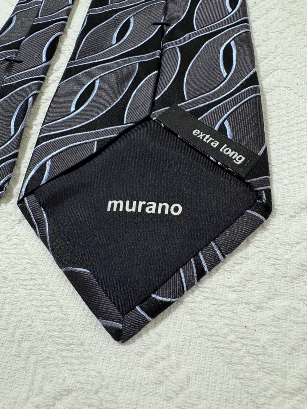 Murano Men's Extra Long Silk Tie Blue Grey Abstract Geometric Swirl